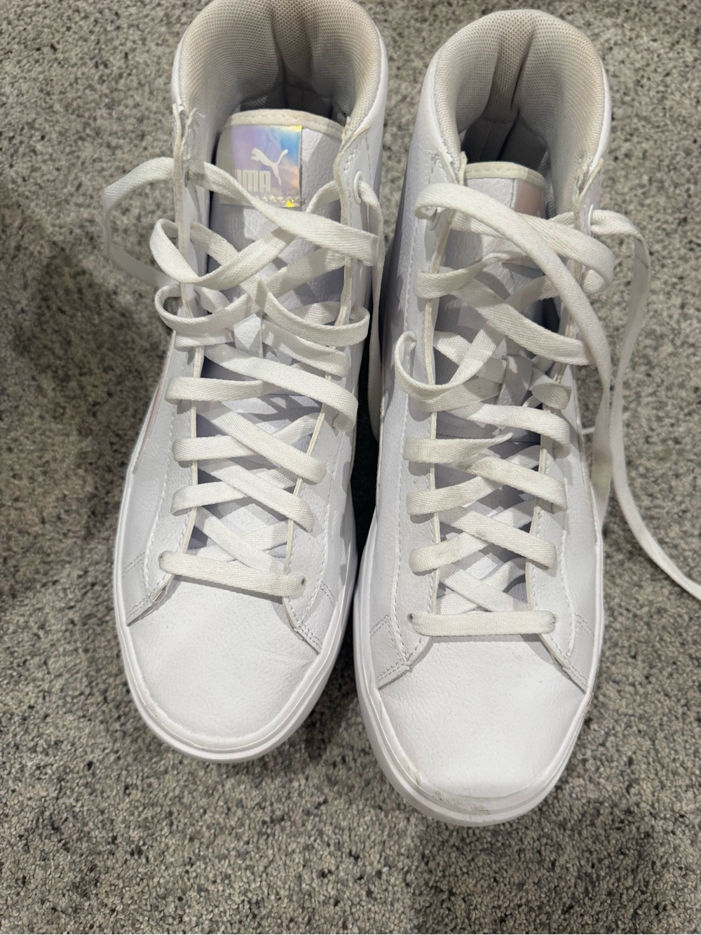 Puma White High-Top Lace-Up Sneakers with Iridescent Logo